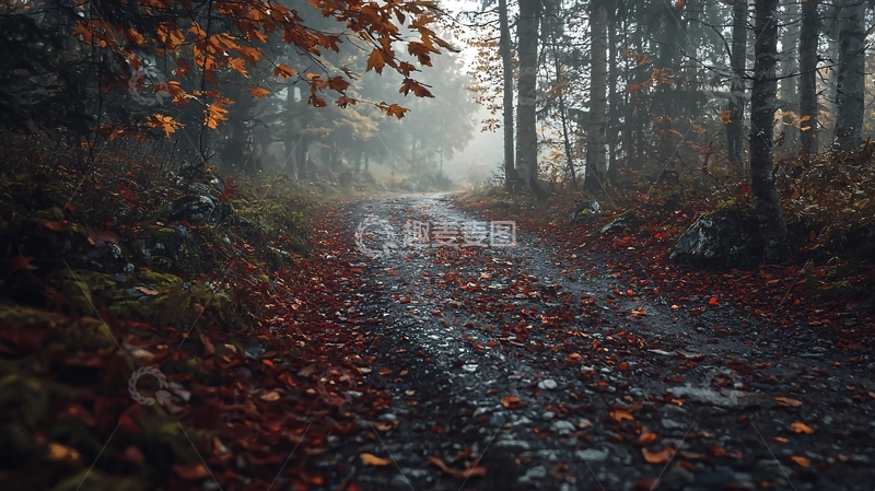 高清大图下载【趣麦麦图】秋雾森林小路