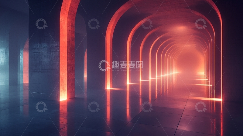 高清大图下载【趣麦麦图】发光拱形走廊