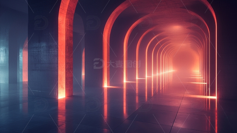高清大图下载【趣麦麦图】发光拱形走廊