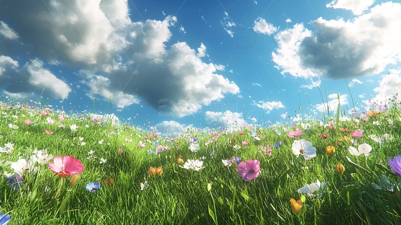 阳光明媚的彩色花田