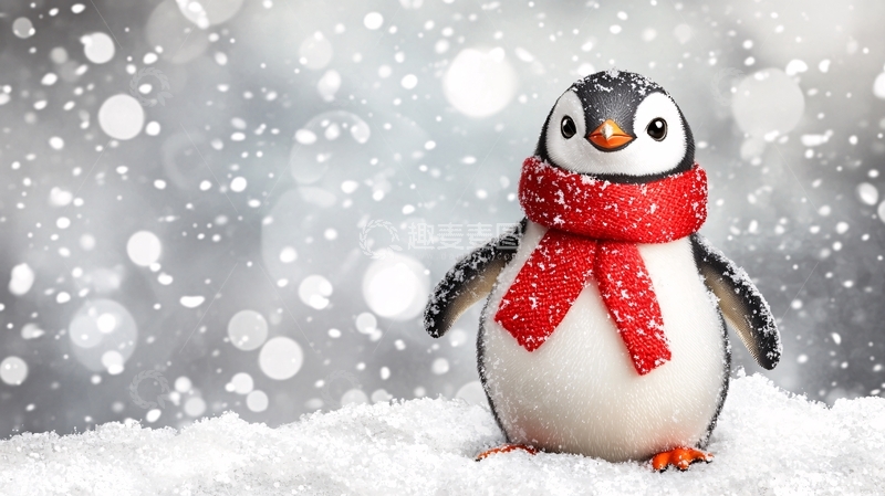 高清大图下载【趣麦麦图】戴围巾的企鹅