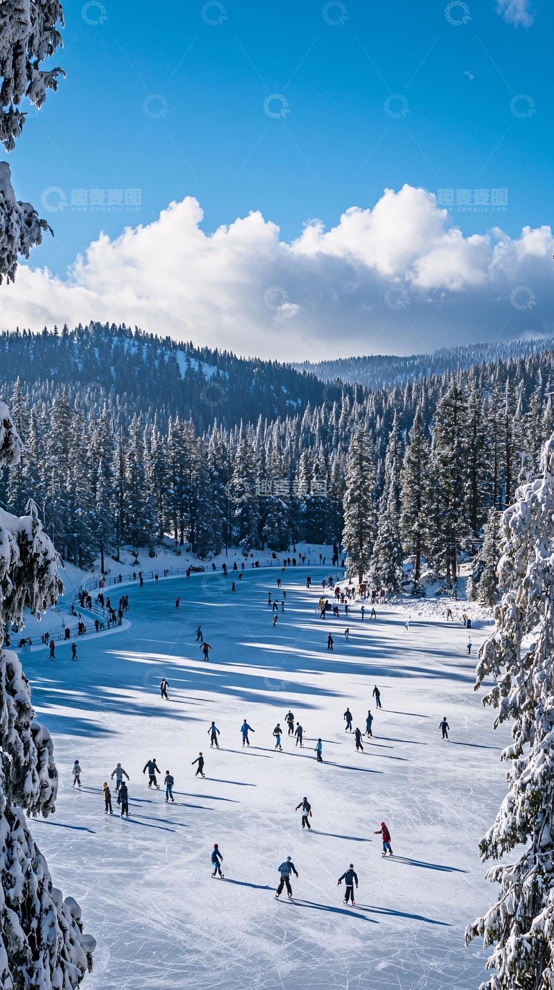 高清大图下载【趣麦麦图】雪山冰场滑雪人群