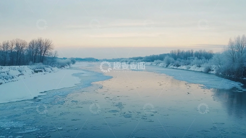 高清大图下载【趣麦麦图】冰封河流冬季景观