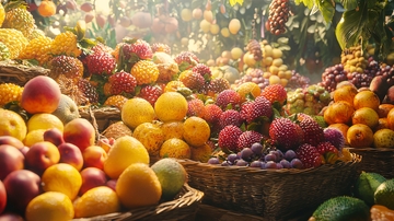 阳光下琳琅满目的水果摊