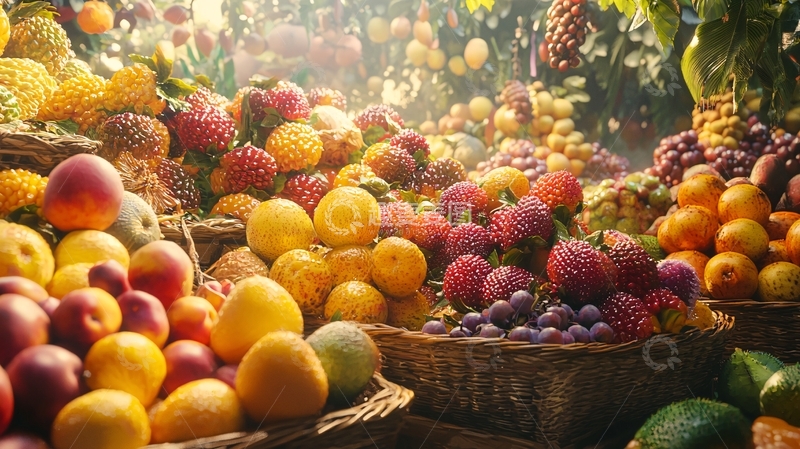 高清大图下载【趣麦麦图】阳光下琳琅满目的水果摊