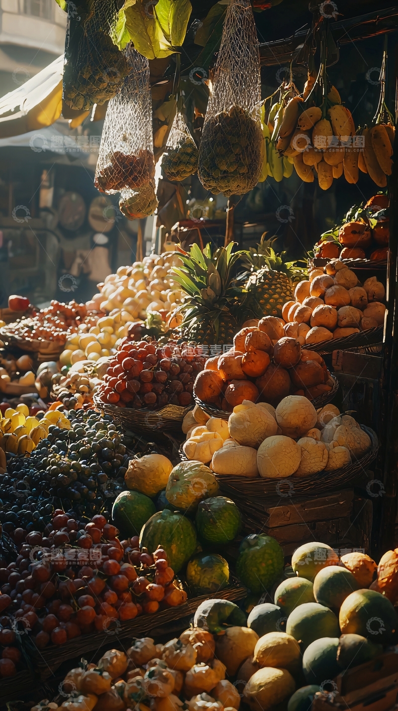 高清大图下载【趣麦麦图】阳光下的水果市场