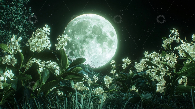 高清大图下载【趣麦麦图】月光下的白色花朵