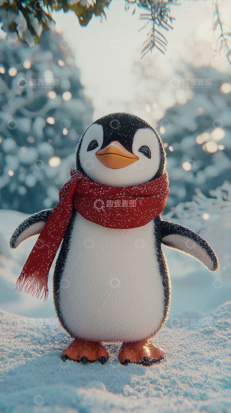 高清大图下载【趣麦麦图】可爱企鹅戴红围巾
