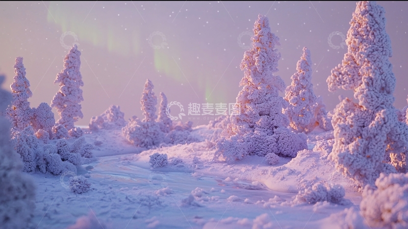 高清大图下载【趣麦麦图】极光下的雪松林