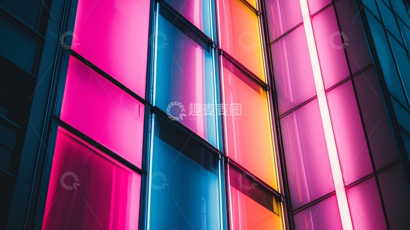 高清大图下载【趣麦麦图】霓虹灯彩色玻璃幕墙