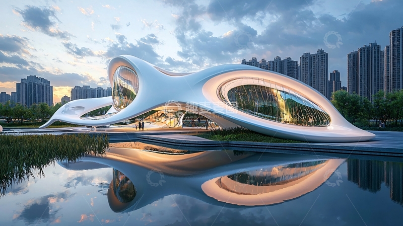 高清大图下载【趣麦麦图】流线型白色建筑