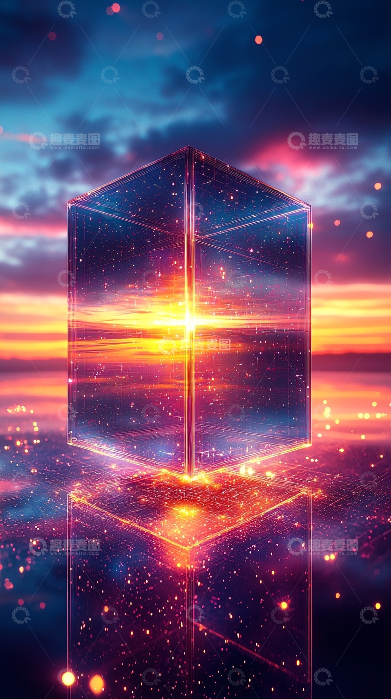 高清大图下载【趣麦麦图】水晶立方体日落美景