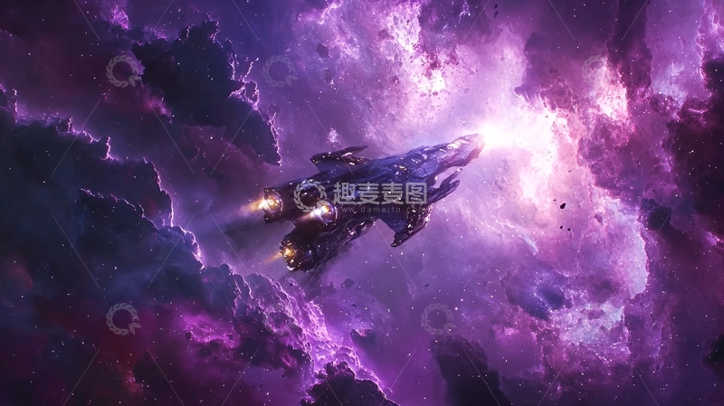 高清大图下载【趣麦麦图】紫色星云宇宙飞船