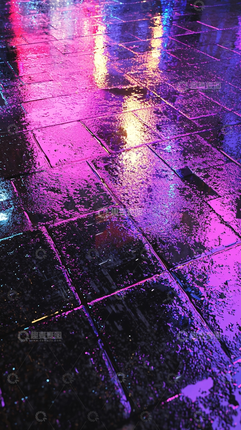 高清大图下载【趣麦麦图】雨夜城市霓虹倒影
