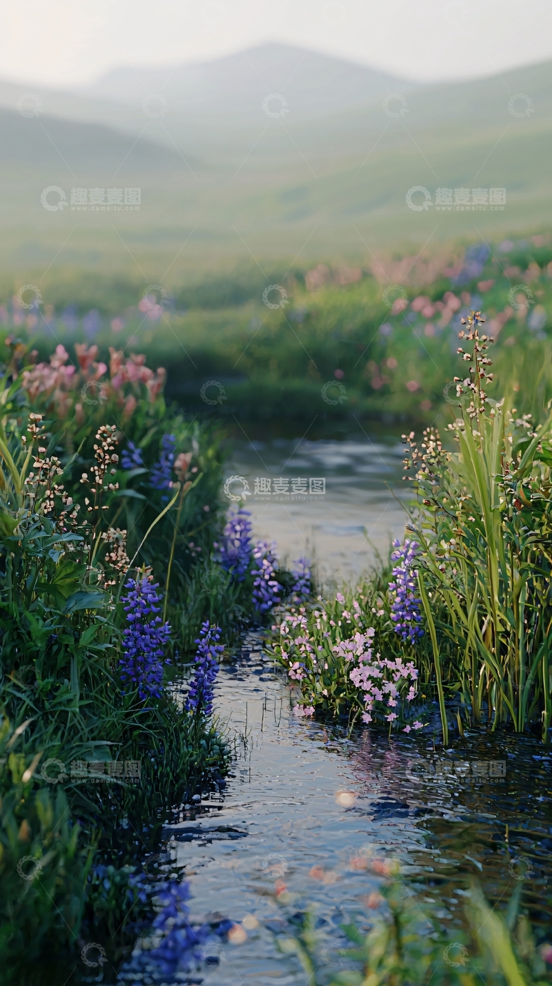 高清大图下载【趣麦麦图】溪流边盛开的野花