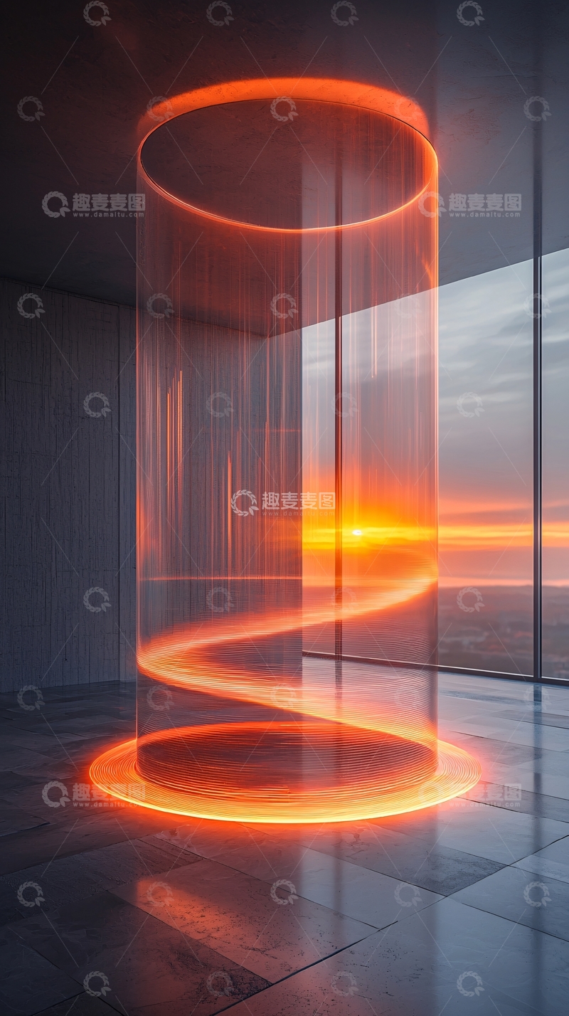 高清大图下载【趣麦麦图】橙色光柱螺旋上升