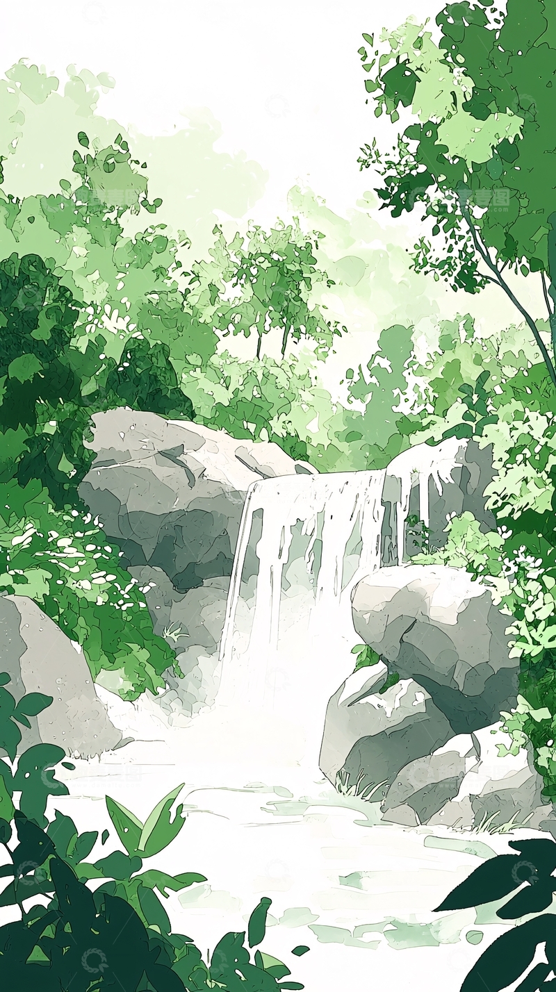 高清大图下载【趣麦麦图】清新绿色瀑布山间溪流