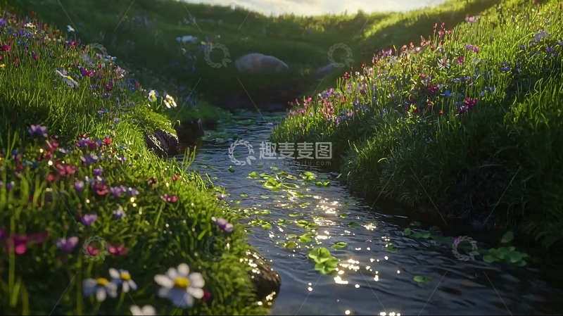 高清大图下载【趣麦麦图】阳光下的山间小溪