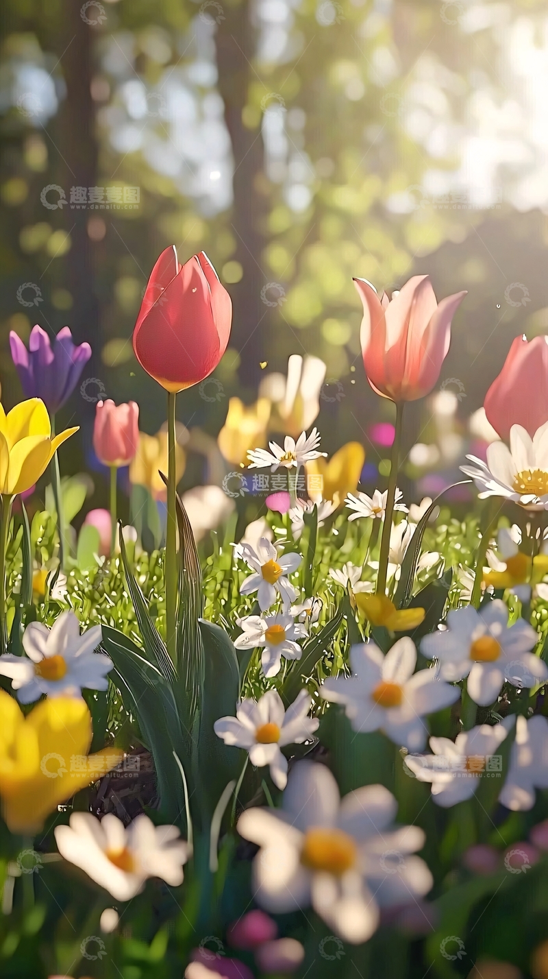 高清大图下载【趣麦麦图】阳光下五彩缤纷的花田