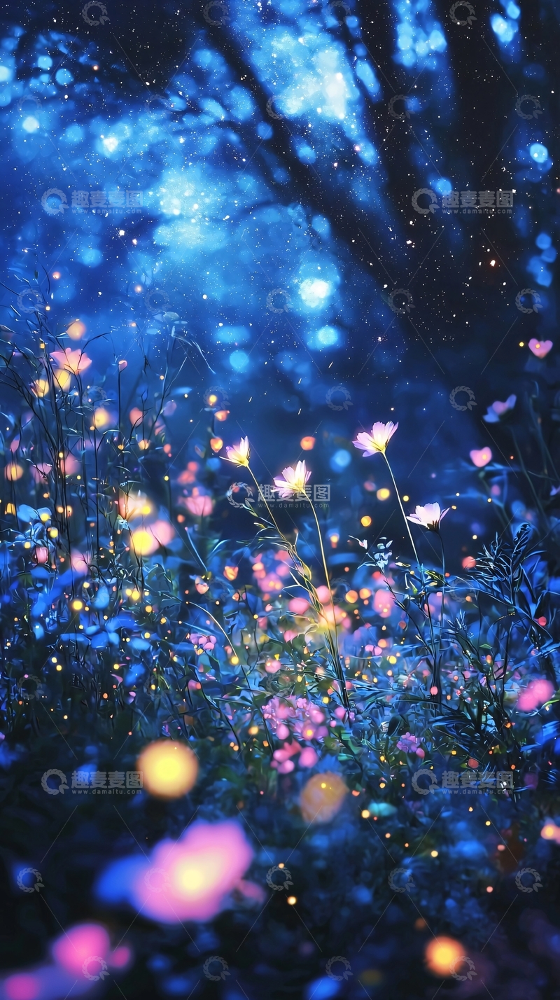 高清大图下载【趣麦麦图】梦幻蓝光森林花海