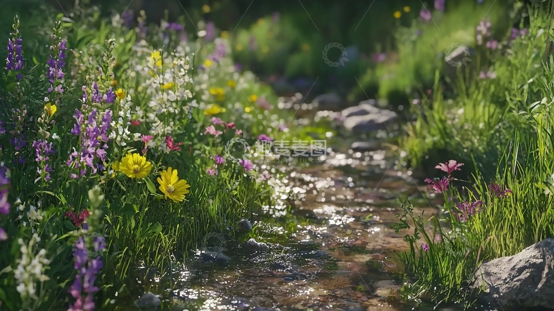 高清大图下载【趣麦麦图】溪流旁盛开的野花