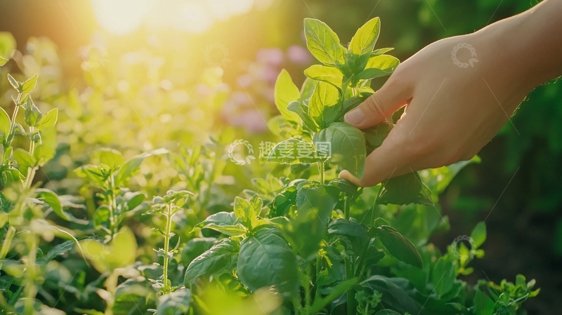 高清大图下载【趣麦麦图】阳光下采摘新鲜绿植