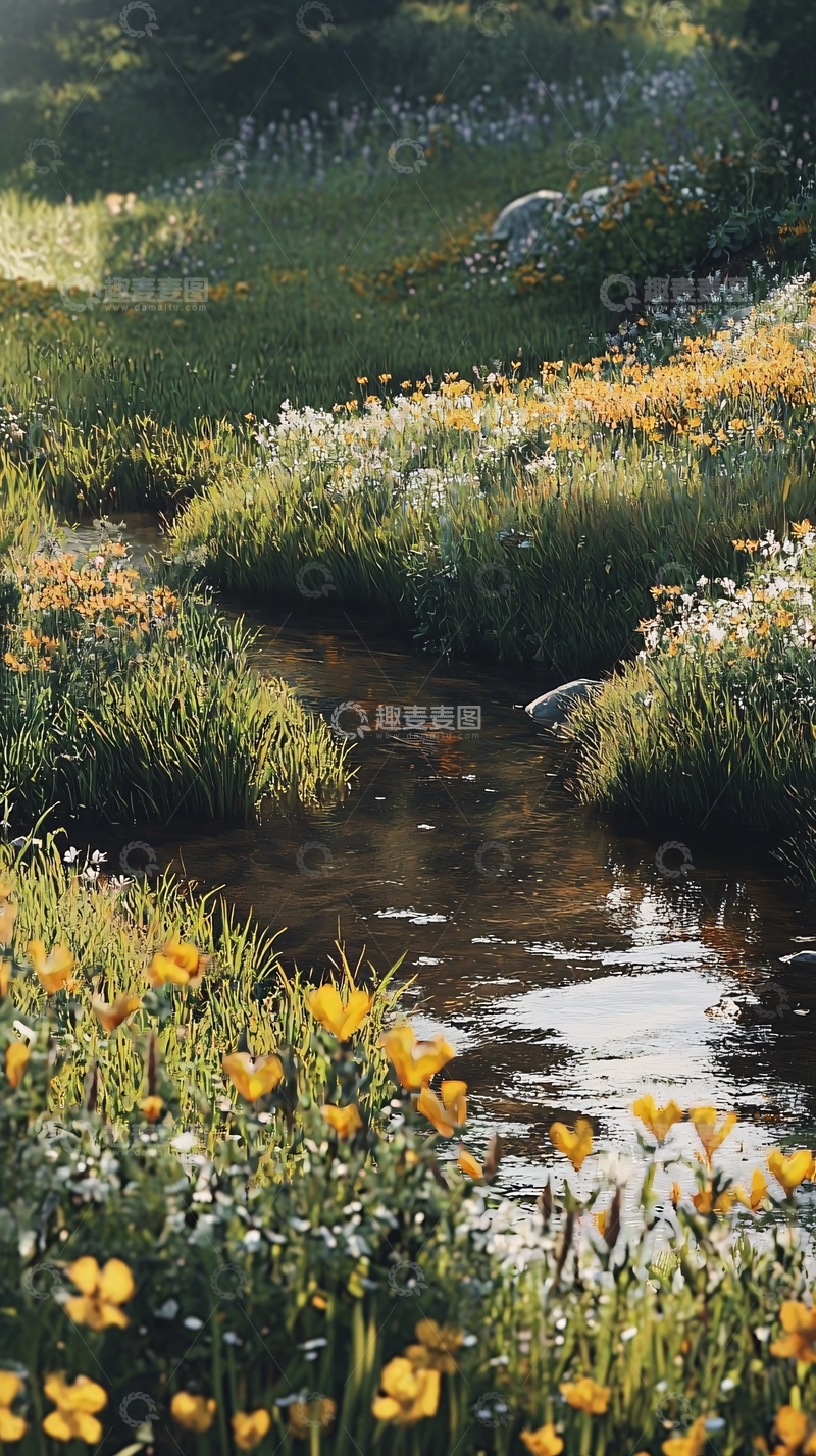 高清大图下载【趣麦麦图】溪流边盛开的野花