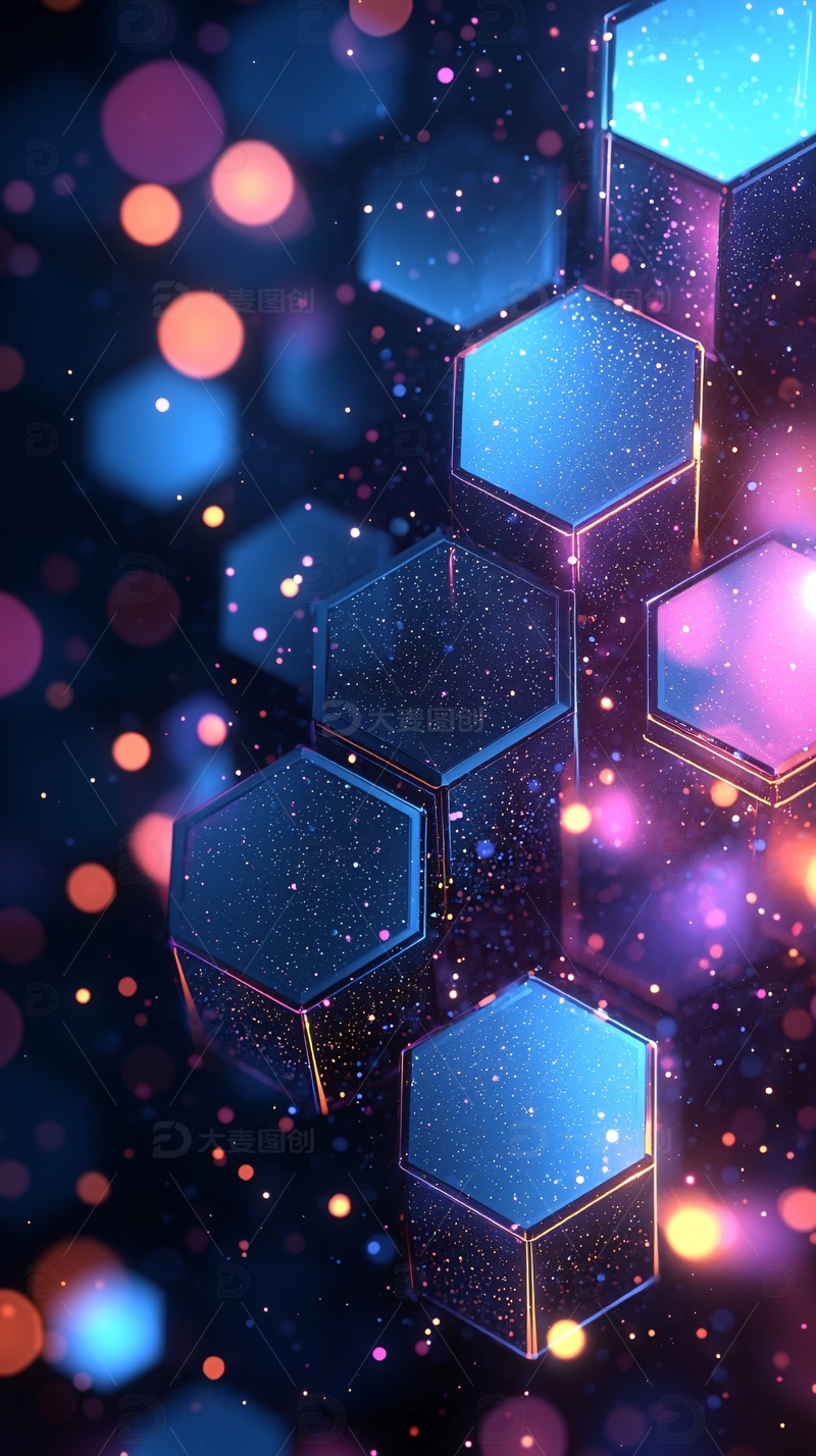 蓝色紫色六边形光斑背景