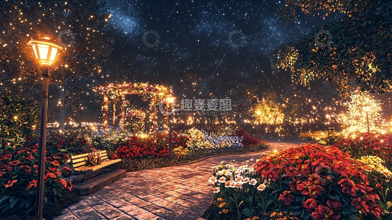 高清大图下载【趣麦麦图】梦幻夜晚花园