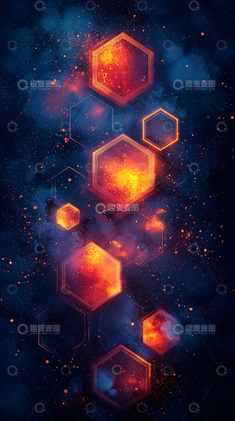 高清大图下载【趣麦麦图】红色六边形科技感背景