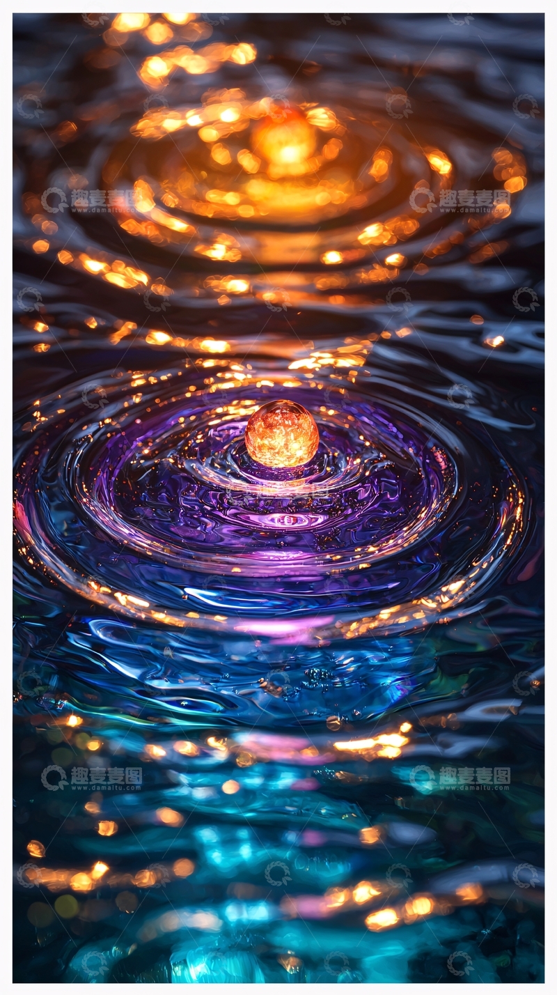 高清大图下载【趣麦麦图】水面涟漪中心发光球体