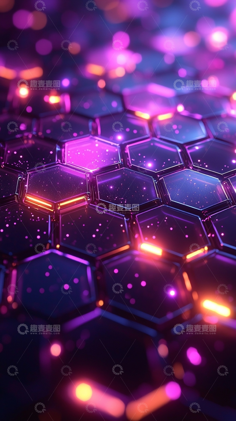 高清大图下载【趣麦麦图】紫色科技感六边形网格