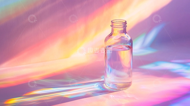 高清大图下载【趣麦麦图】彩虹光影下透明玻璃瓶