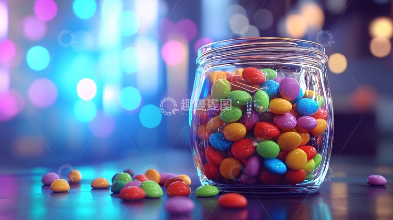 高清大图下载【趣麦麦图】彩色糖豆在玻璃罐里