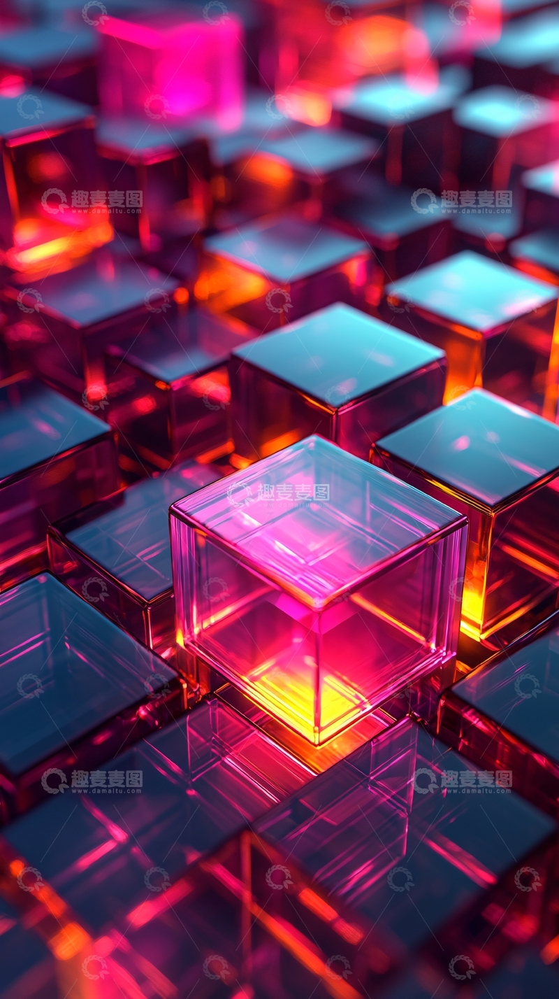 高清大图下载【趣麦麦图】晶莹剔透的霓虹方块