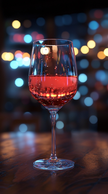 红酒杯里的粉色酒水