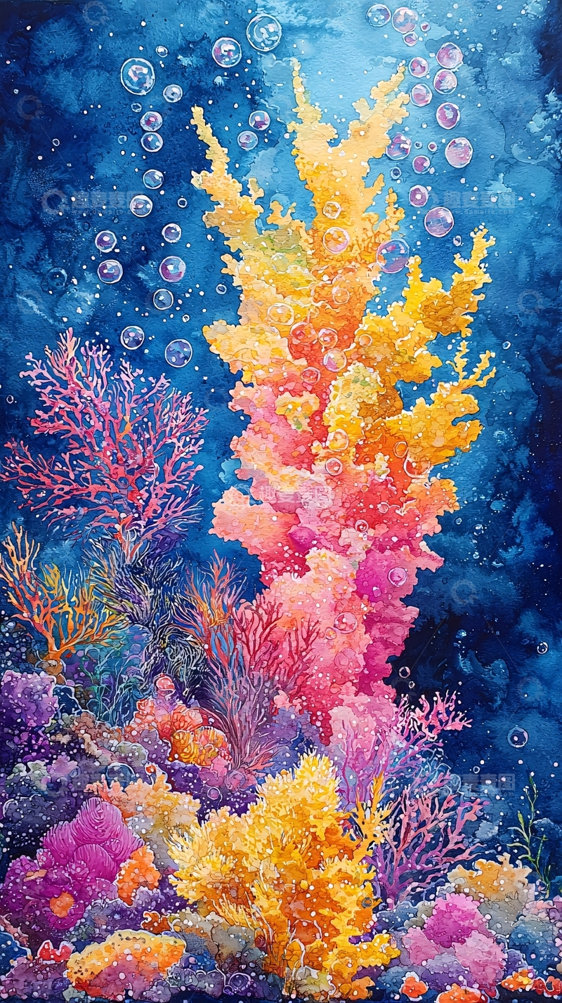 高清大图下载【趣麦麦图】梦幻海洋生物水彩画