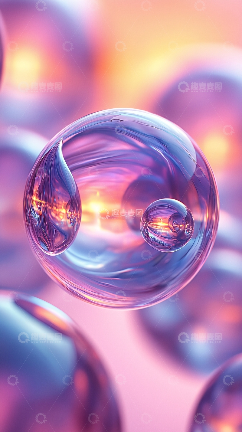 高清大图下载【趣麦麦图】梦幻紫粉色气泡