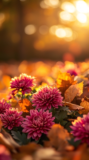 秋日菊花落叶背景