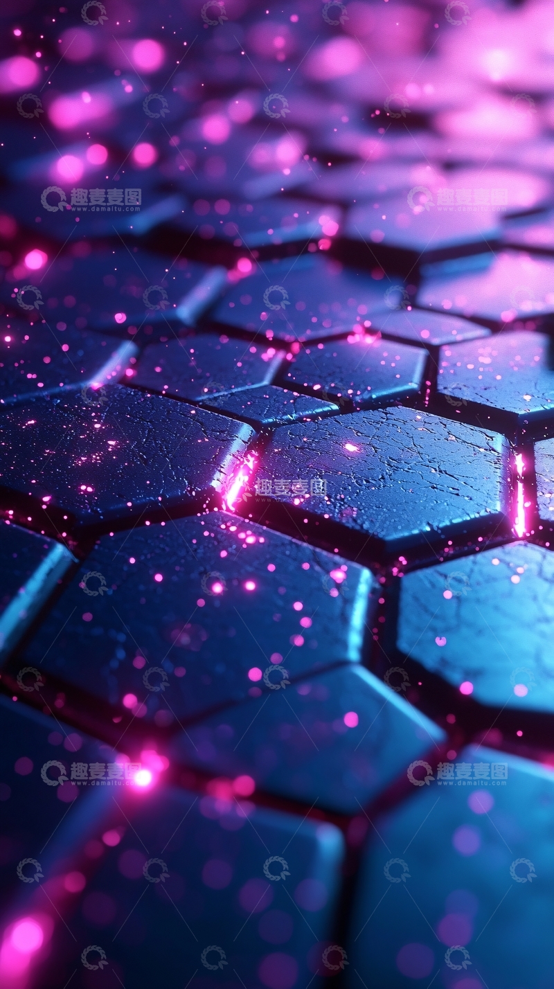 高清大图下载【趣麦麦图】蓝色蜂窝结构与粉色光点