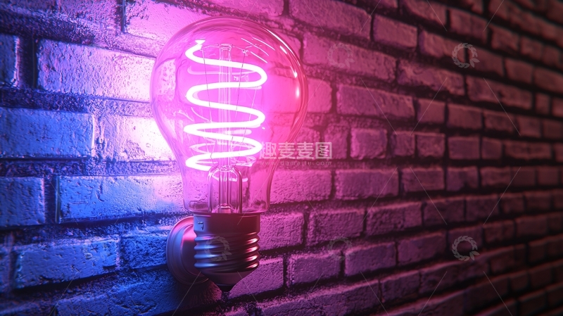 高清大图下载【趣麦麦图】霓虹灯泡砖墙背景
