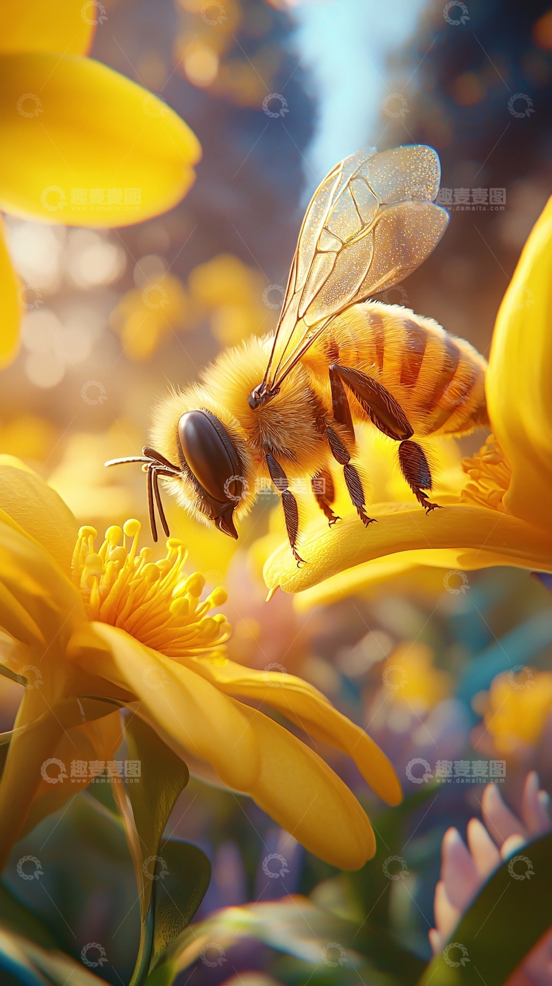 高清大图下载【趣麦麦图】蜜蜂采蜜高清图