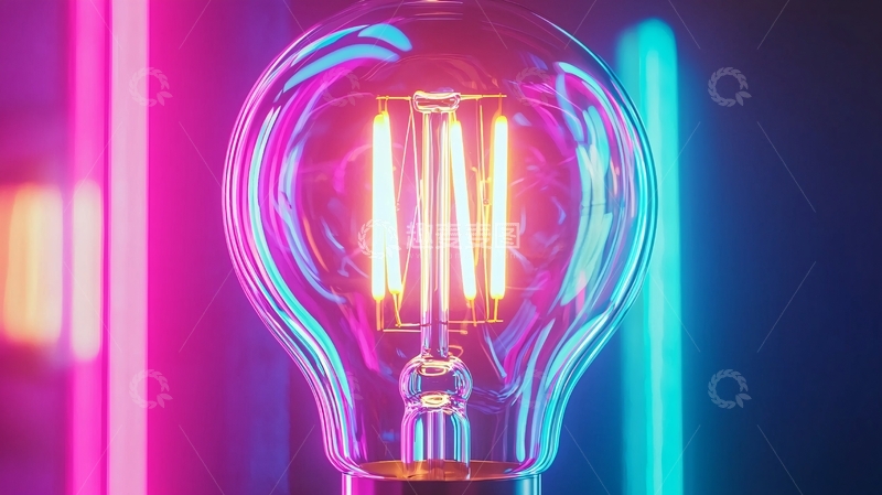 高清大图下载【趣麦麦图】-霓虹灯下的创意灯泡