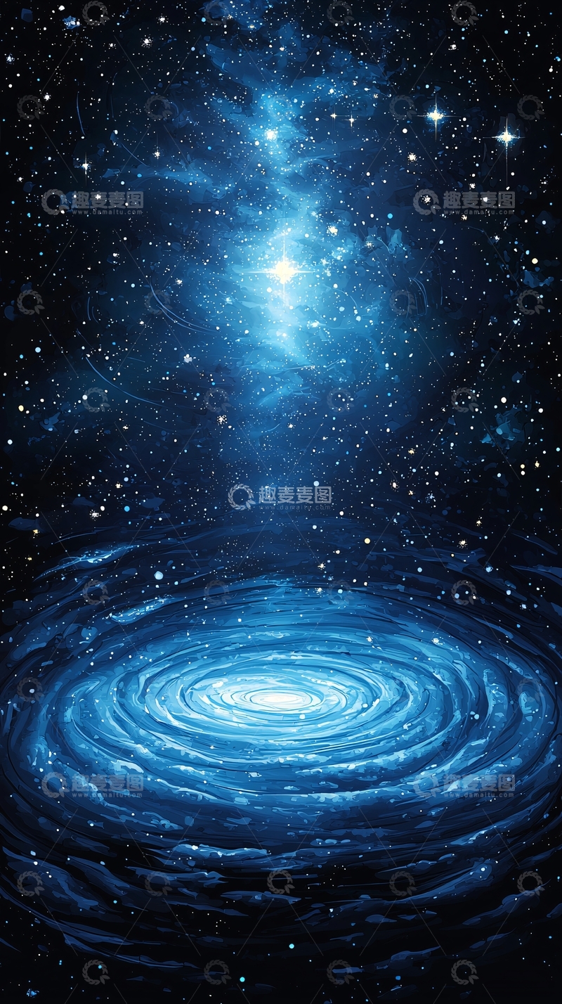 高清大图下载【趣麦麦图】蓝色星云漩涡宇宙深处