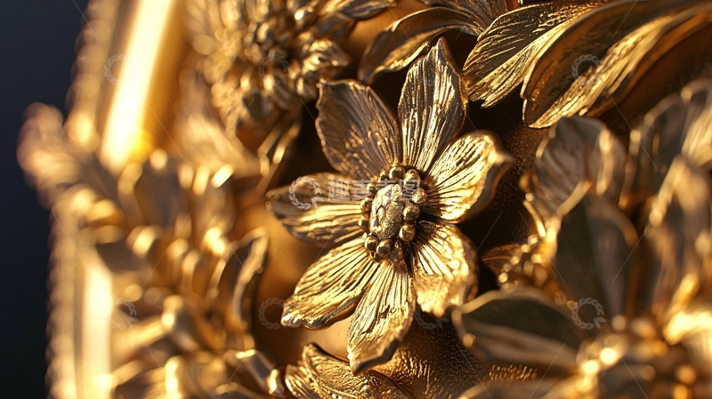 高清大图下载【趣麦麦图】金色花卉浮雕细节
