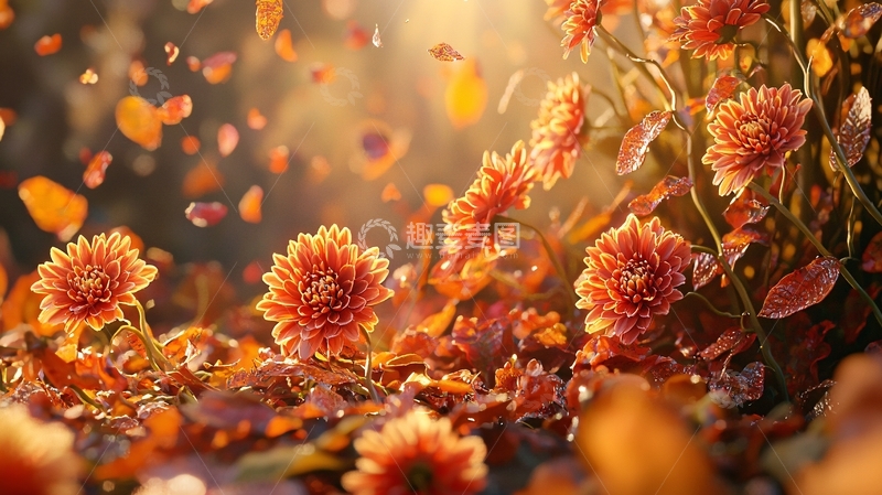 高清大图下载【趣麦麦图】秋日菊花落叶背景