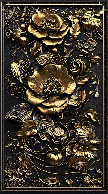 金色花卉浮雕