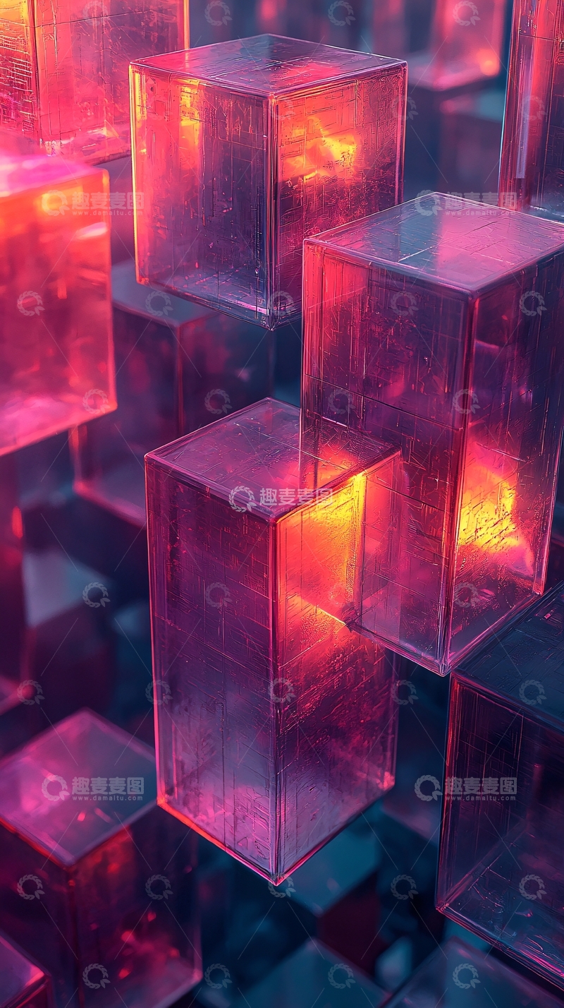 高清大图下载【趣麦麦图】粉色光照耀的透明立方体