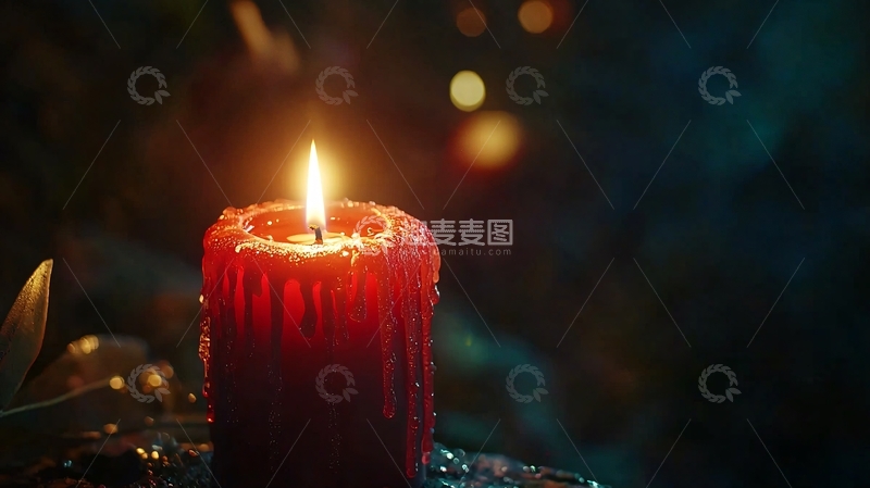 高清大图下载【趣麦麦图】黑暗中燃烧的红色蜡烛