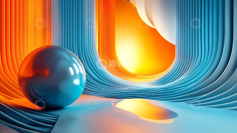 高清大图下载【趣麦麦图】抽象蓝色橙色球体